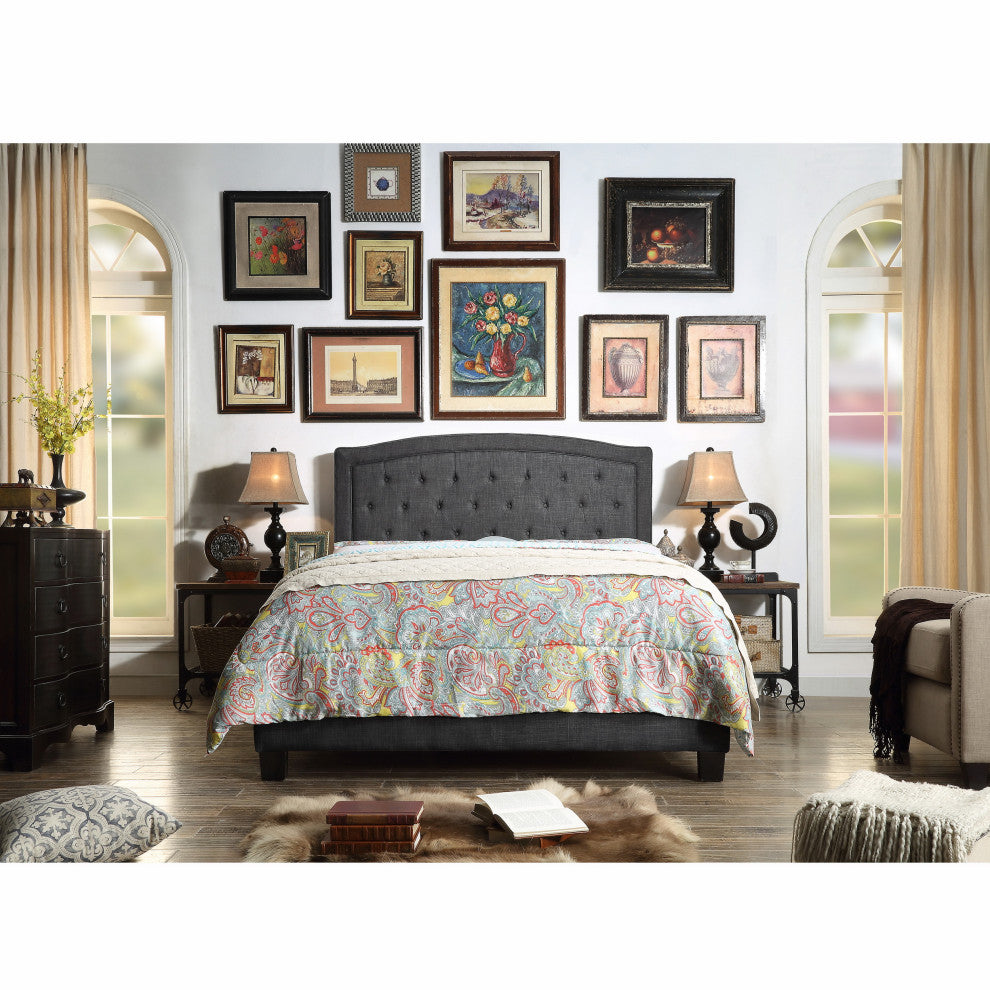 Vittoria Upholstered Tufted Panel Bed, Charcoal, King