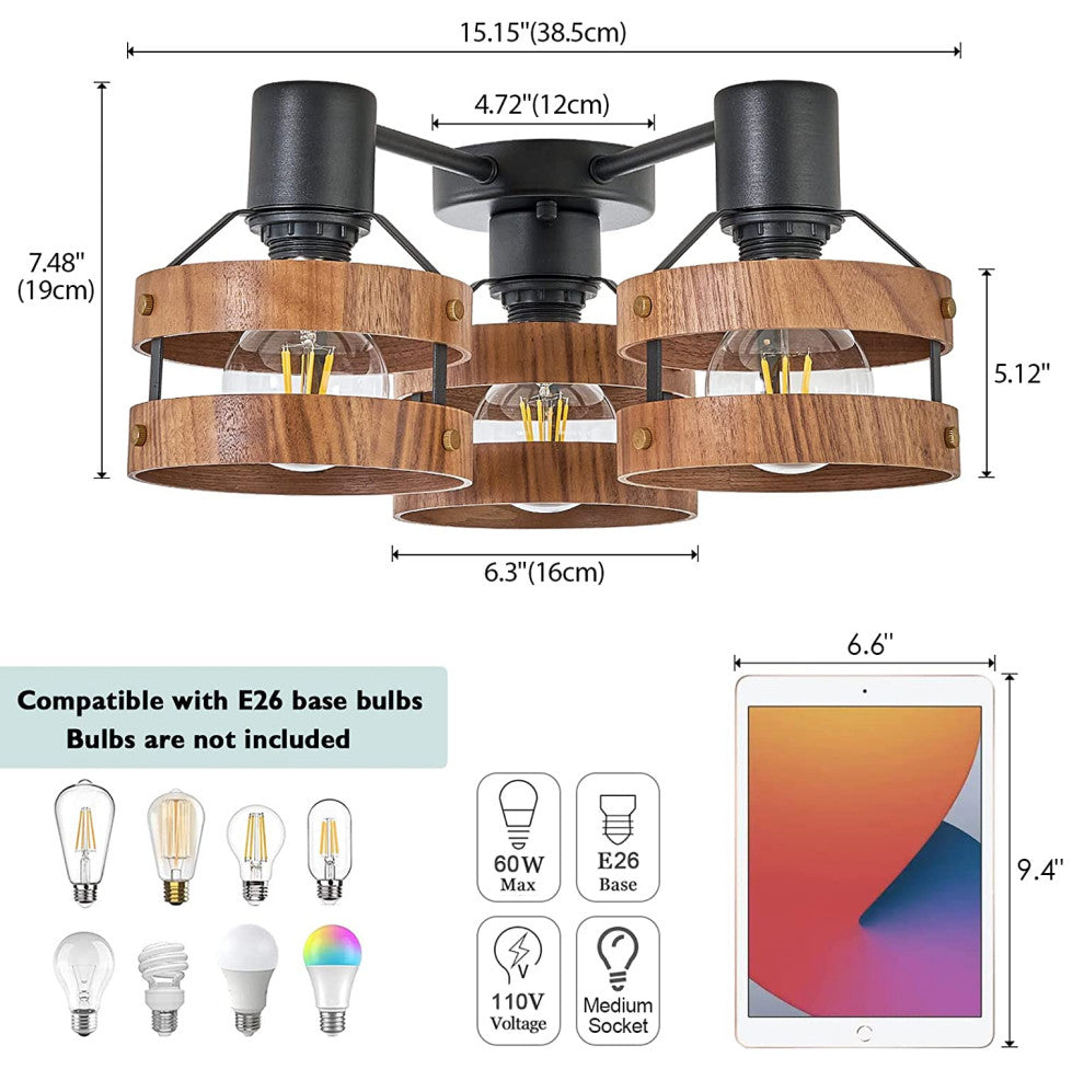 3 Light Flush Mount Ceiling Lights Matte Black Ceiling Light Fixture