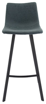 LeisureMod Elland Modern Upholstered Leather Bar Stool Iron Legs, Peacock Blue