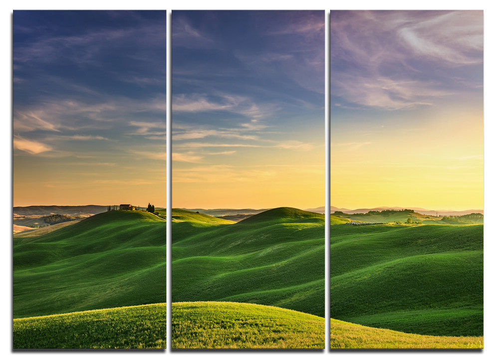 "Green Rural Rolling Hills Tuscany" Metal Wall Art, 3 Panels, 36"x28"