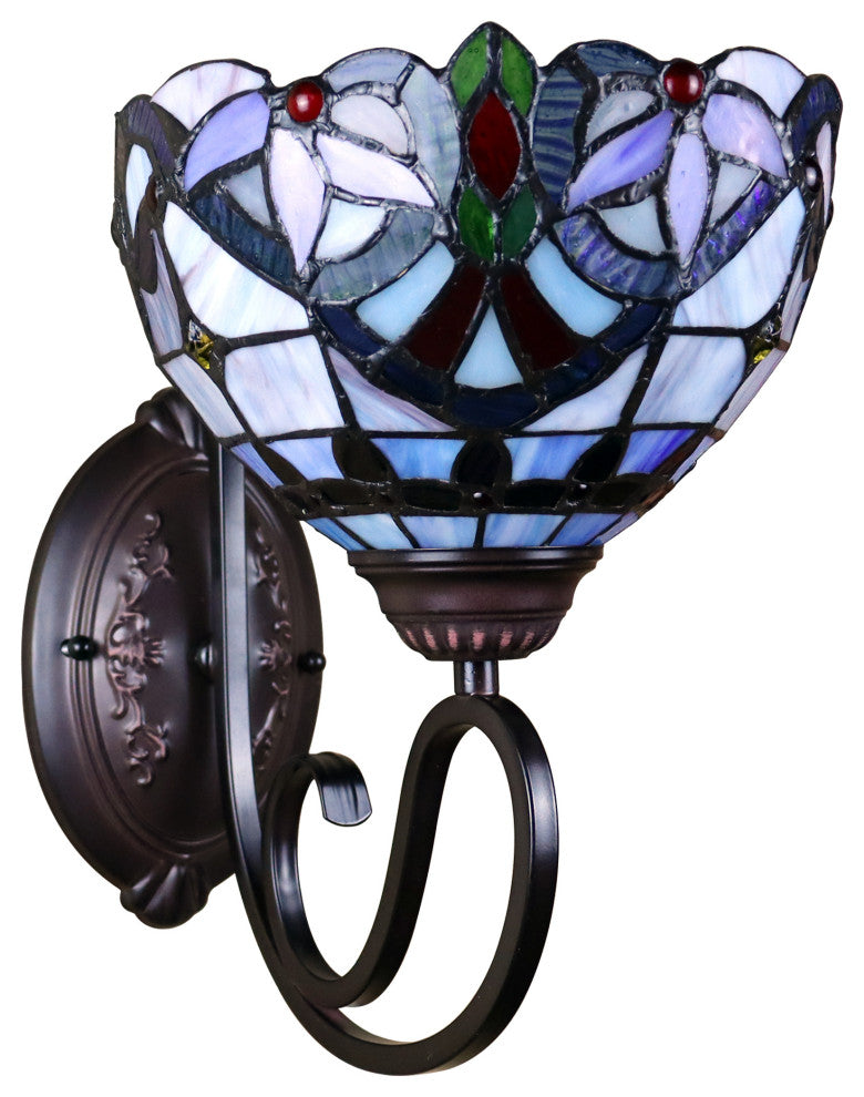 Grenville Victorian Tiffany-Style Blackish Bronze 1 Light Wall Sconce 8" Wide