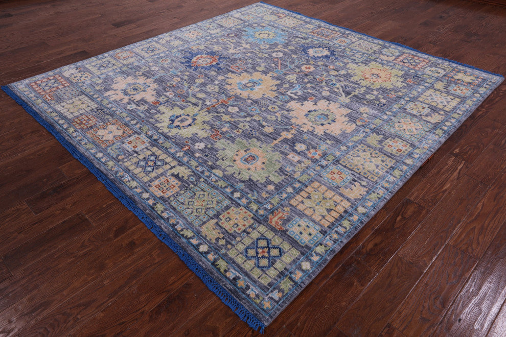 8' Square Hand-Knotted Turkish Oushak Wool Rug - Q15652