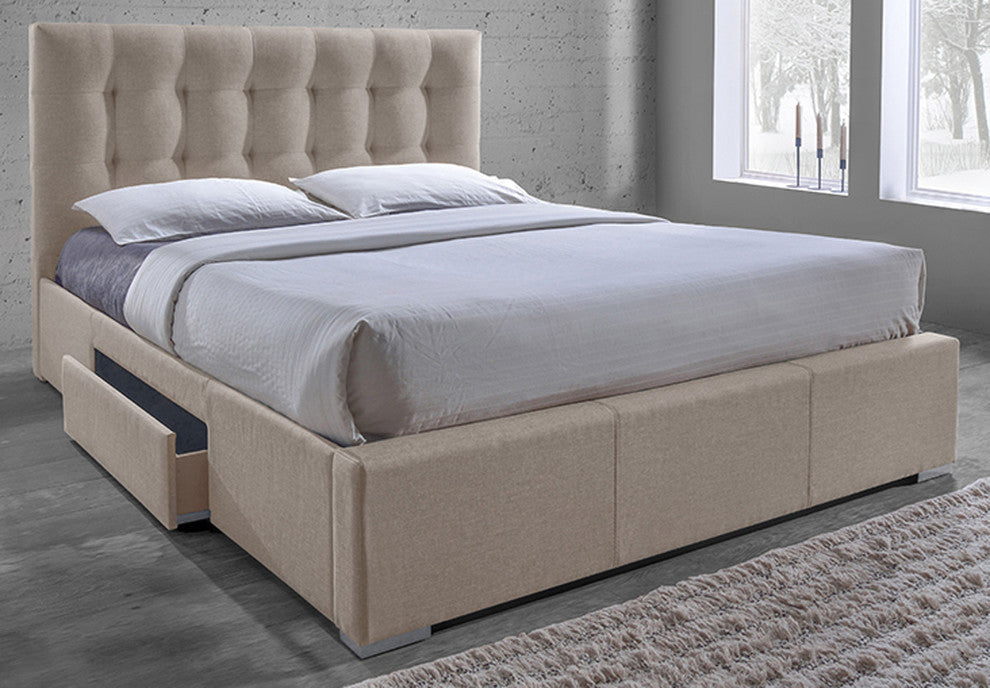 Sarter Grid-Tufted Brown Fabric Upholstered Storage King Bed With 2-Drawer