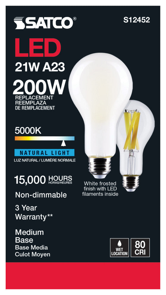21W, A23 LED, Frost Finish, Medium Base, 5000K, 120V