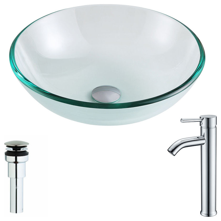 ANZZI Etude Series Deco-Glass Vessel Sink with Fann Faucet