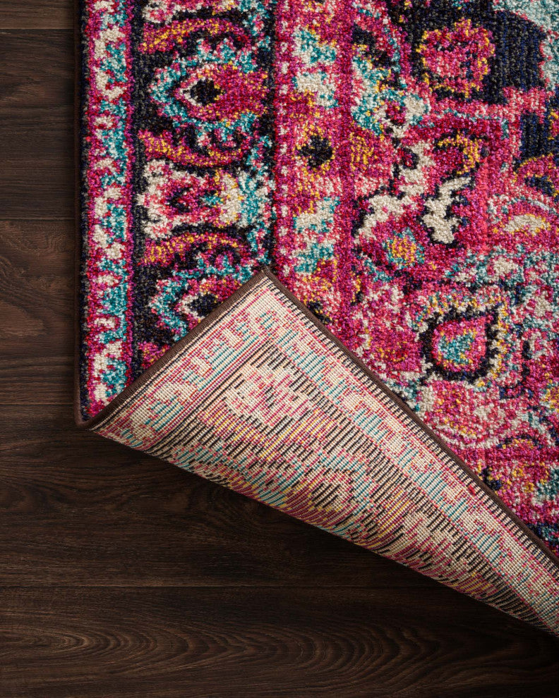 Navy Pink Nadia Area Rug by Loloi II, 6'7"x6'7" Round