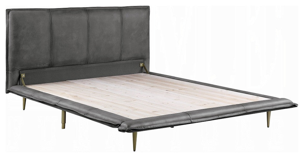 ACME Metis Eastern King Bed, Gray Top Grain Leather