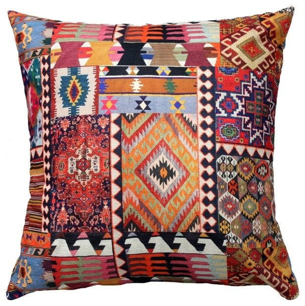 Kilim Collage Throw Pillow, 25x25