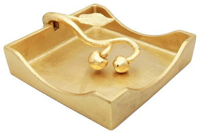 Gold Square Napkin Holder with Leaf Shaped Tongue