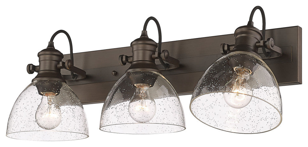 Hines 3-Light Bath Vanity, Rubbed Bronze, Seeded Glass