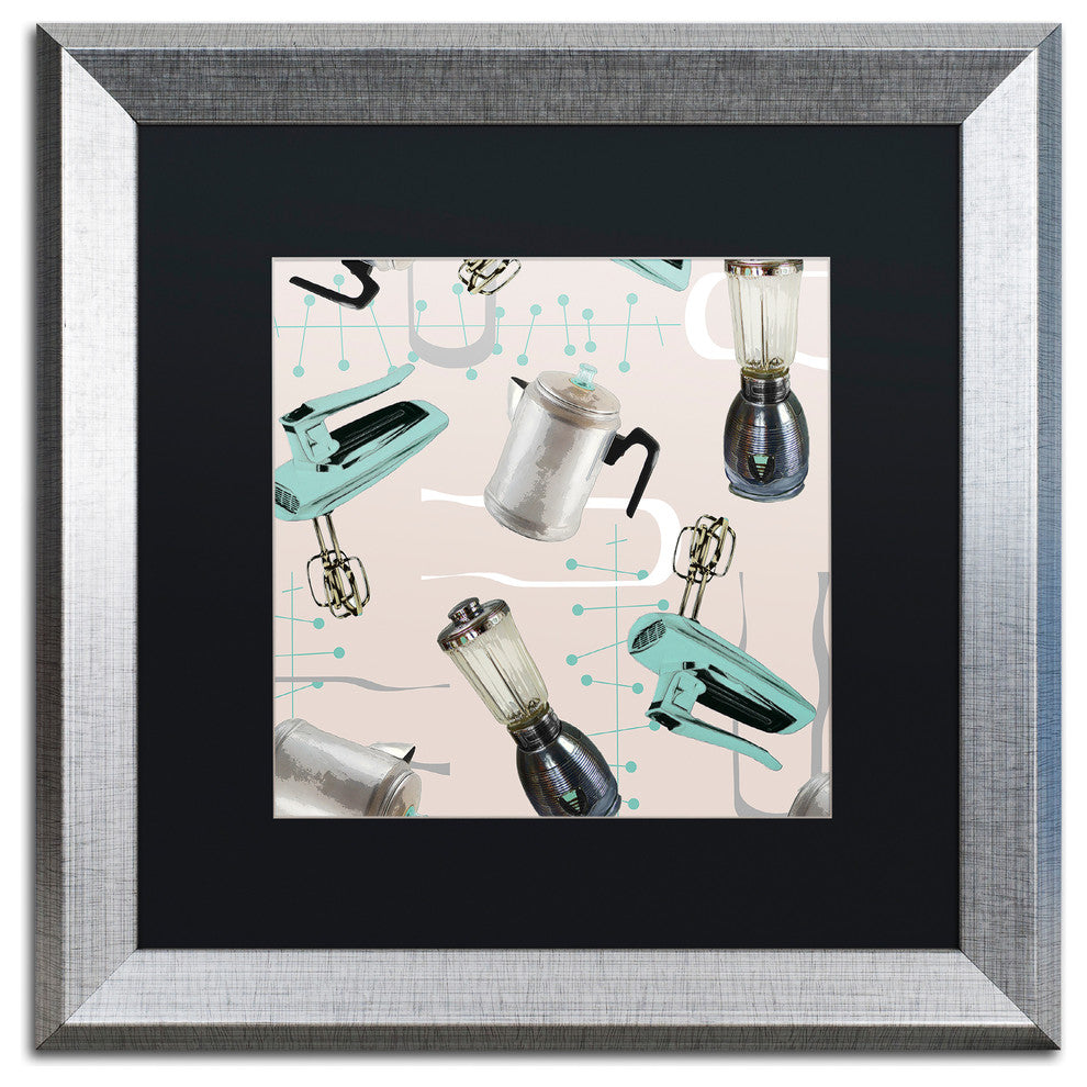 Color Bakery 'Fifties Patterns I' Art, Silver Frame, Black Matte, 16"x16"