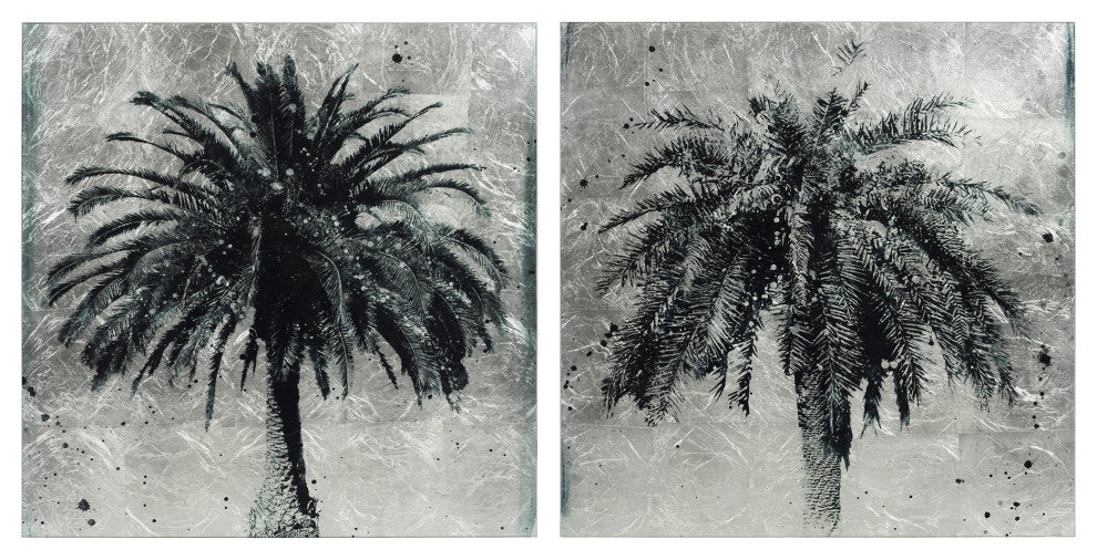 Palm Tree Diptych Wall Art Reverse Print Tempered Glass Wall Art and Silver Leaf