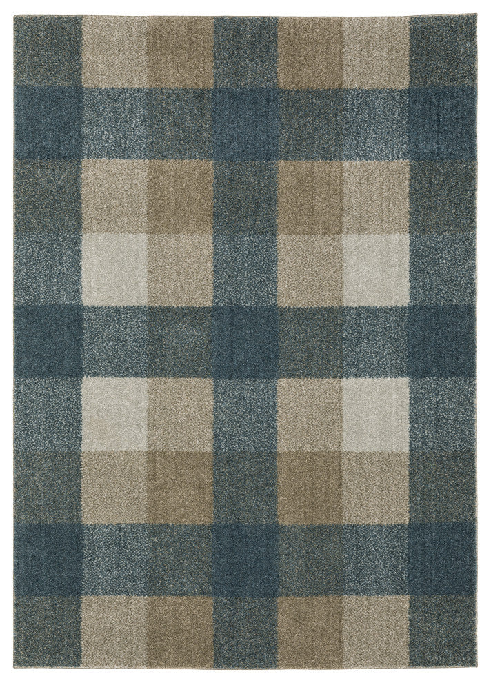 Alistair Geometric Plaid Teal/ Grey Indoor Area Rug, Teal, 5'3"x7'6"