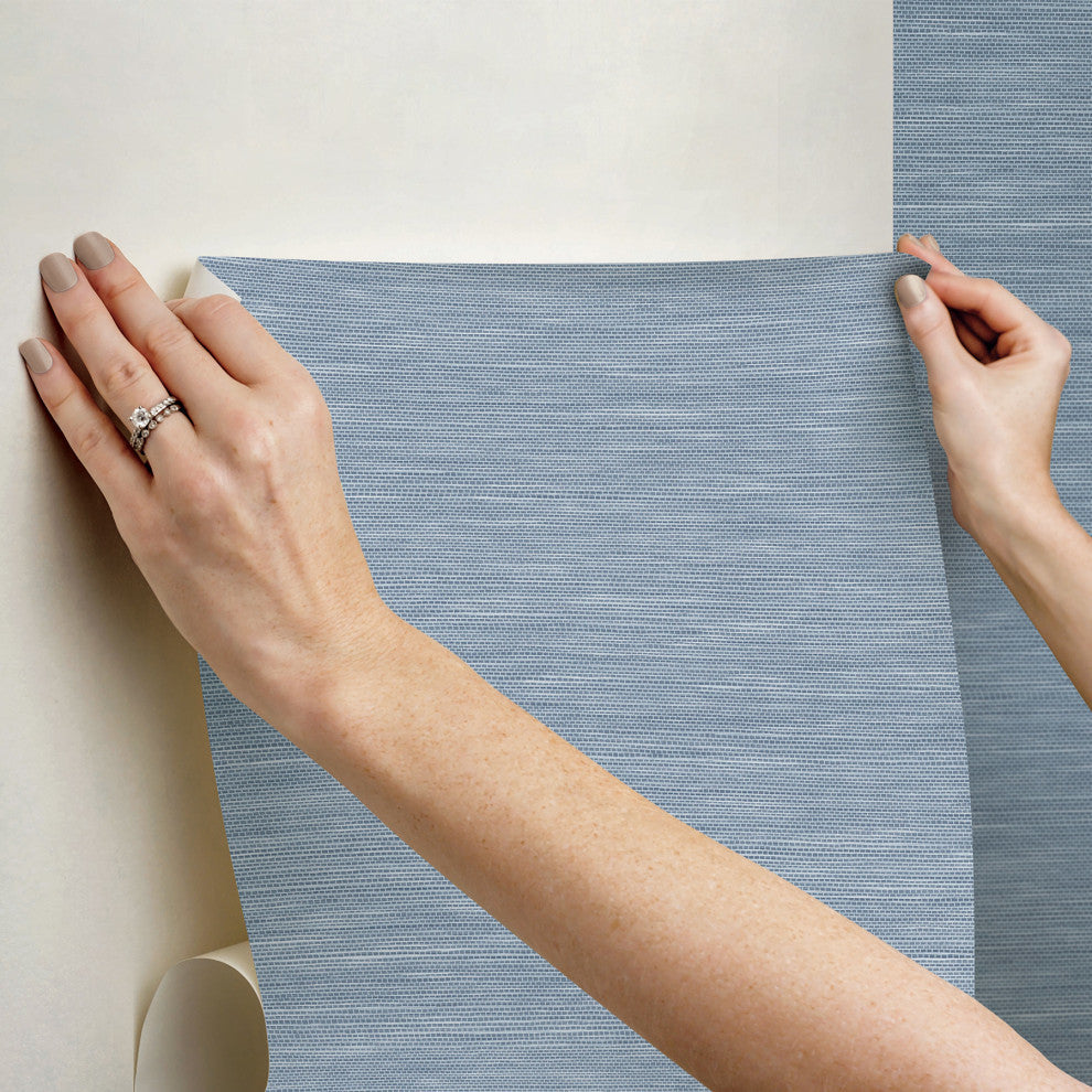 Mr. Kate Stella Dusty Blue Grasscloth Peel and Stick Wallpaper