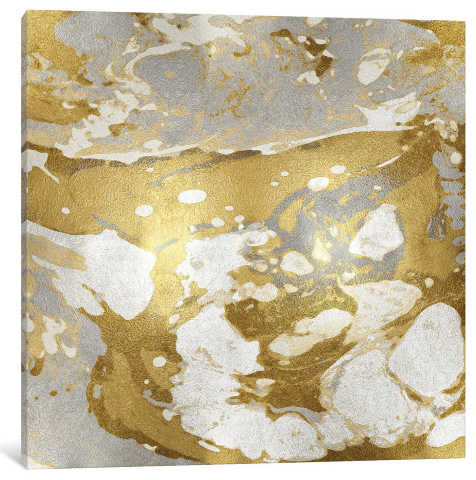 "Marbleized In Gold And Silver" by Danielle Carson, Canvas Print, 37"x37"
