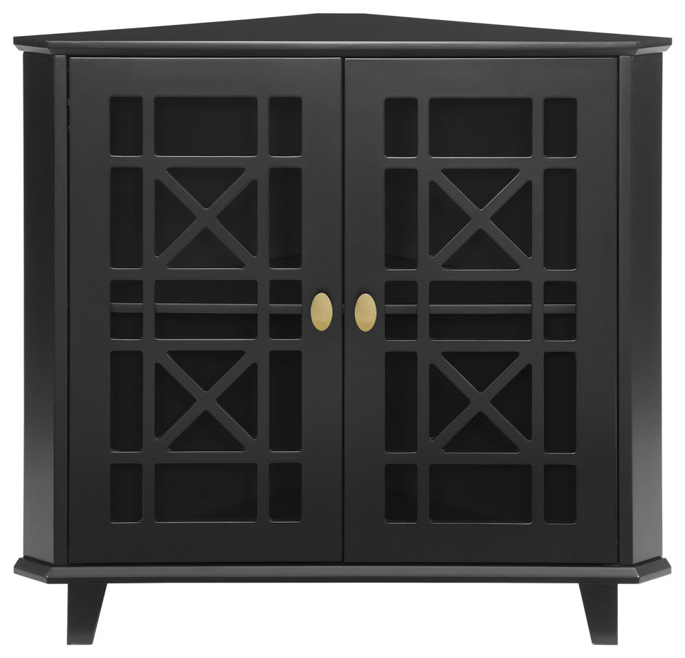 Gwen Fretwork Corner Accent Cabinet - Black