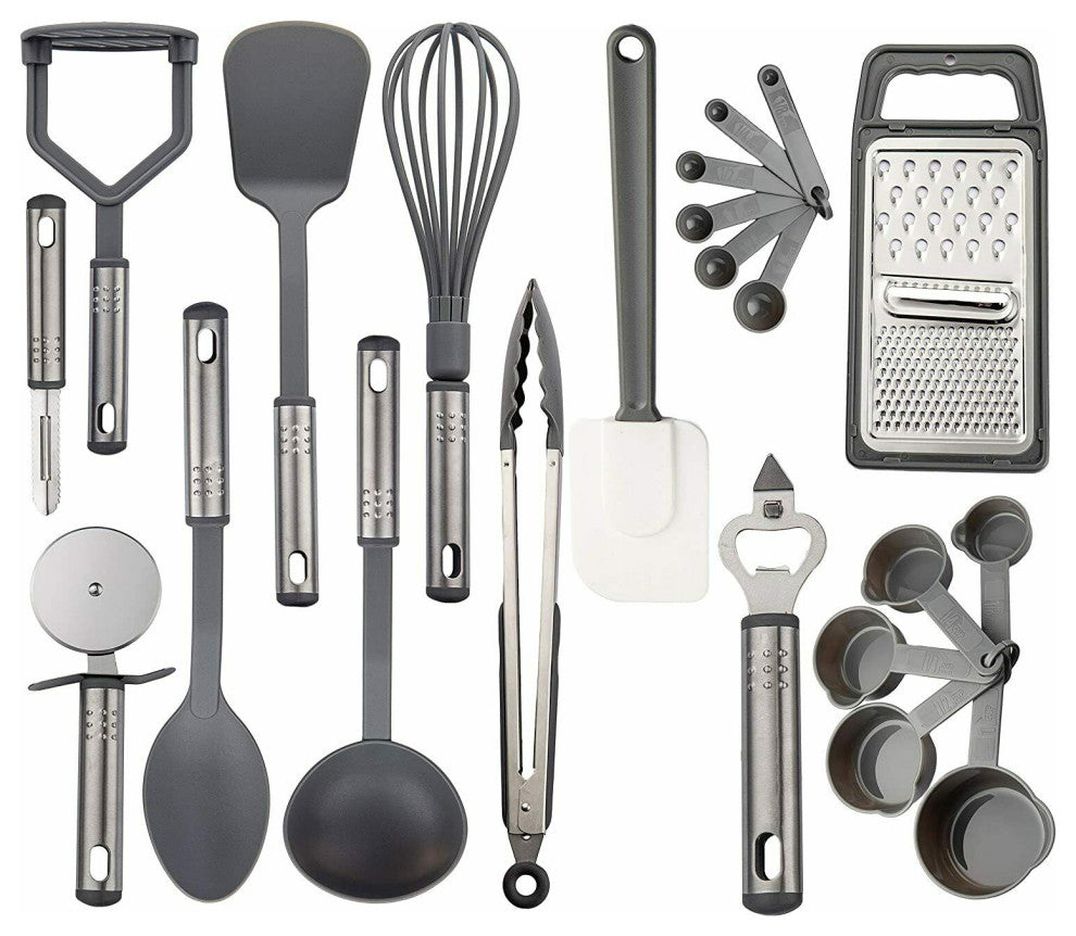 Nylon Kitchen Utensils, 23-Piece Set, Grey