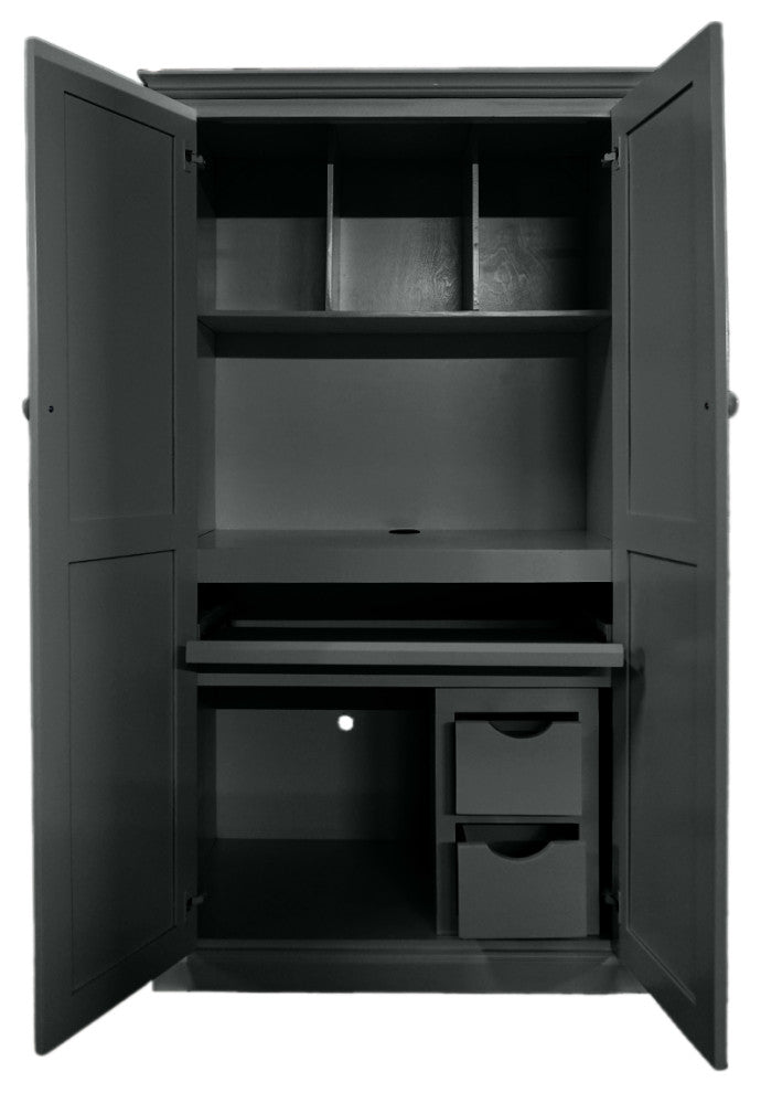 Modern Computer Armoire Desk, Iron Ore
