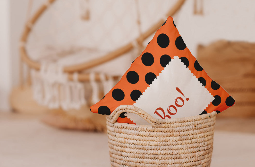 Halloween Boo Dots Indoor/Outdoor Throw Pillow, Traditional Orange, 20"x20"