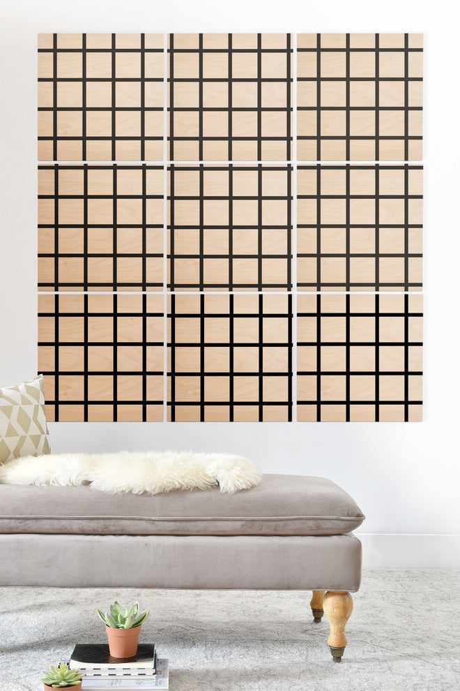 Deny Designs Little Arrow Design Co Monochrome Grid Wood Wall Mural, 4'x4'