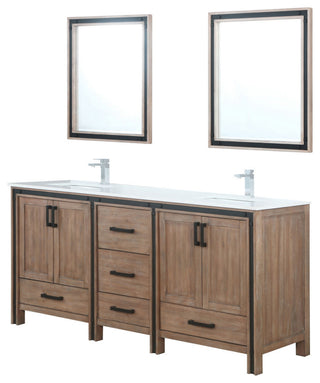 Ziva 72 Barnwood DB Vanity, Cultured Marble Top, Square Sink, 30 Mirrors, Faucet