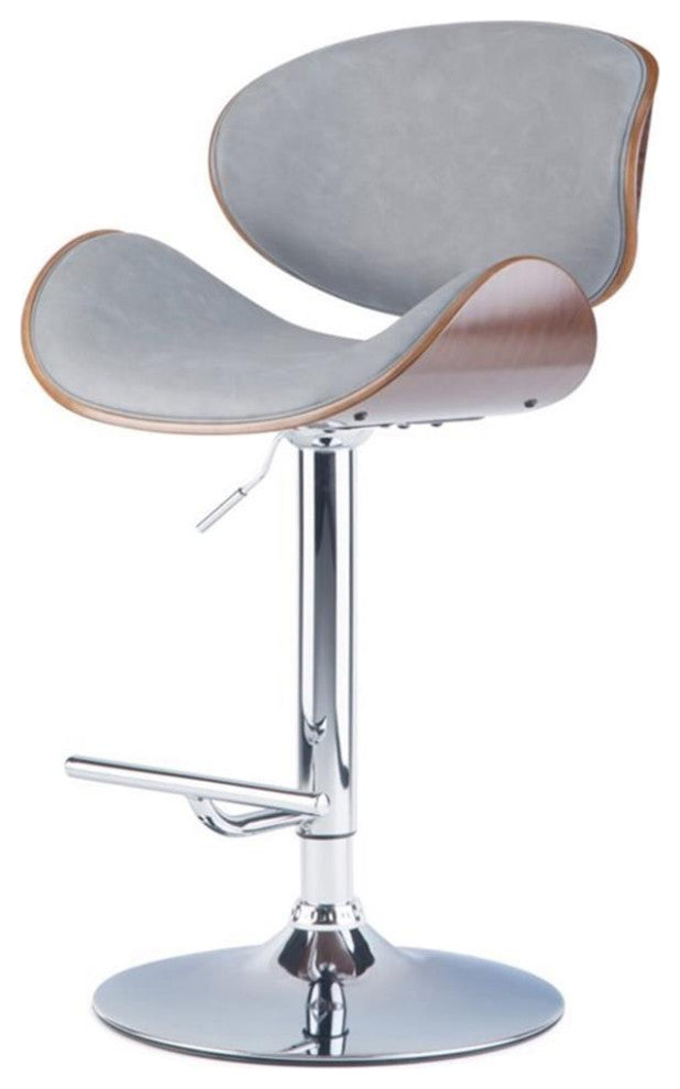 Marana Bentwood Adjustable Height Gas Lift Bar Stool In Stone Grey Faux Leather