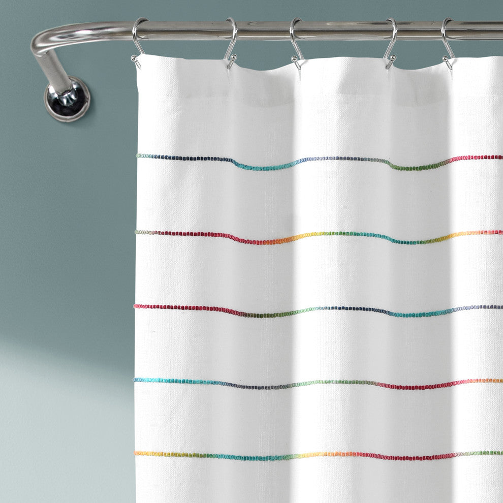 Ombre Stripe Yarn Dyed Cotton Shower Curtain, 72"x72", Rainbow