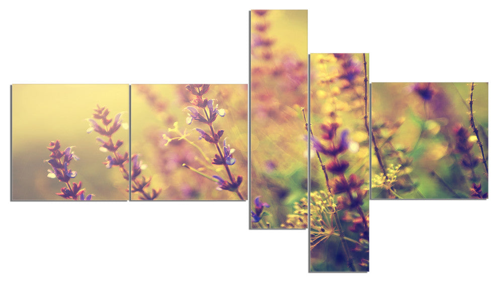 Vintage Photo of Wild Purple Flower, Floral Canvas Art, 60"x32", 5 panels