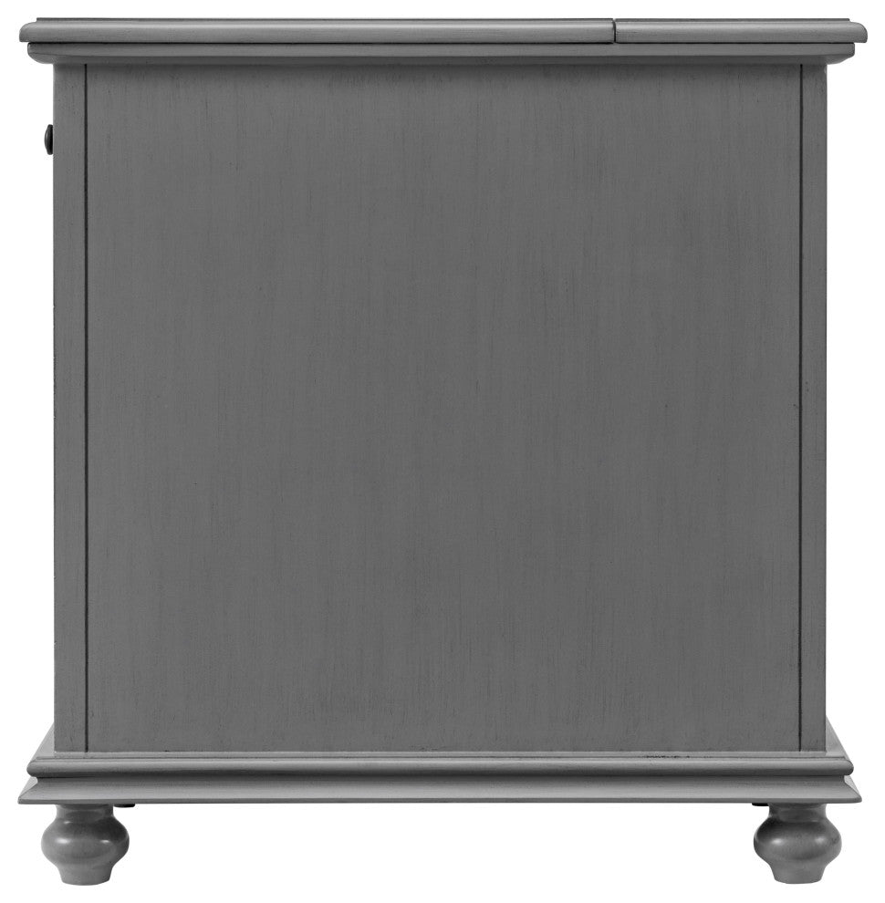 Elegant Chairside Table with Charging Station, Grey