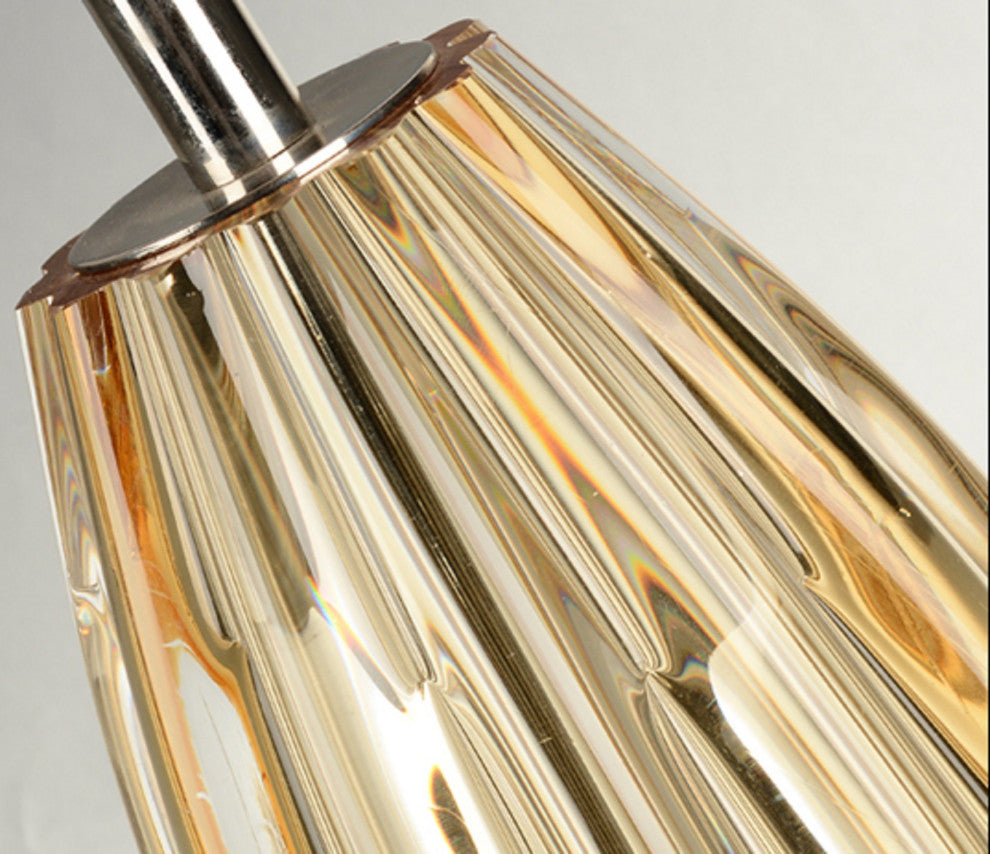 Clear Sculpted Amber Glass 25" Lamp With Crystal Base and Drum Shade