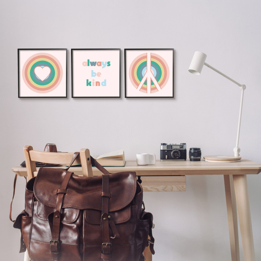 Cute Always Be Kind Quote Rainbow Peace Sign, 3pc, each 12 x 12