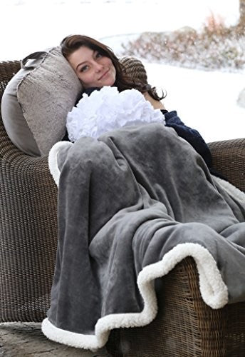 Large Extra Plush Sherpa Throw Blanket 68X54, Solid Grey
