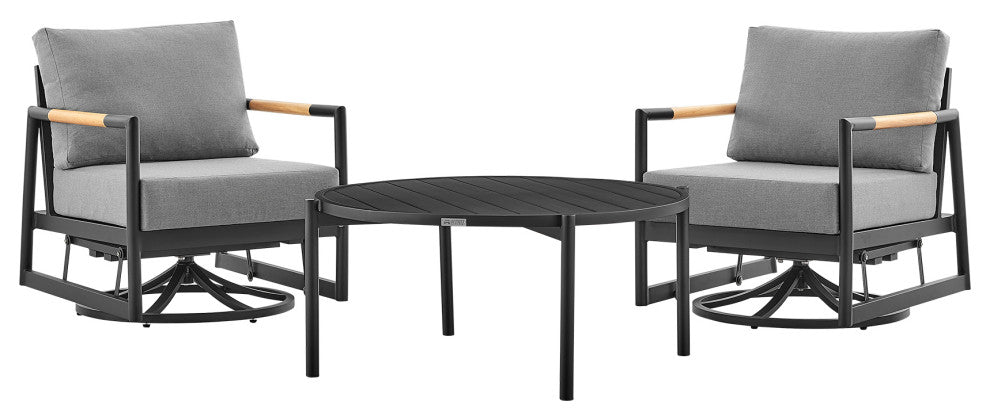 Royal Tiffany 3-Piece Outdoor Seating Set, Aluminum With Teak And Cushions