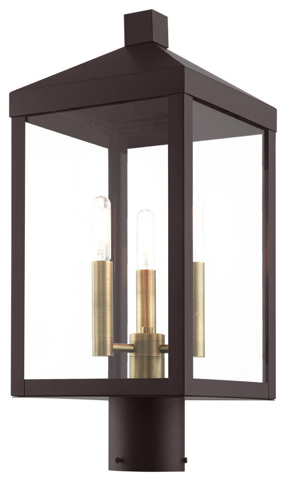 Nyack 3 Light Bronze, Antique Brass Cluster Medium Outdoor Post Top Lantern