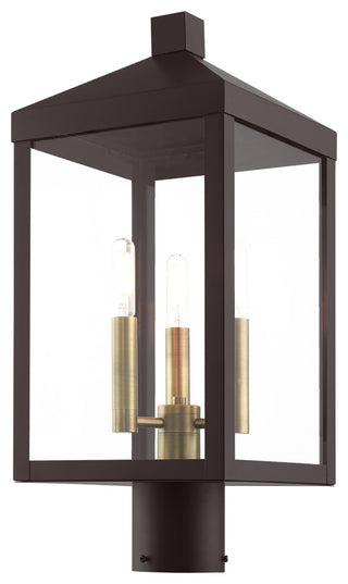 Nyack 3 Light Bronze, Antique Brass Cluster Medium Outdoor Post Top Lantern
