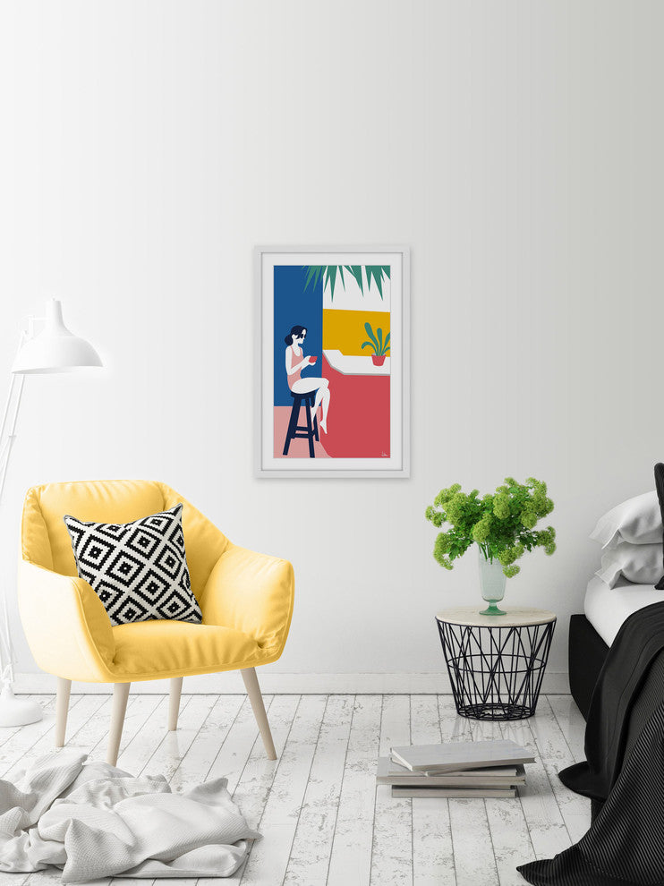 "A Lady at the Beach Bar" Framed Painting Print, 12"x18"
