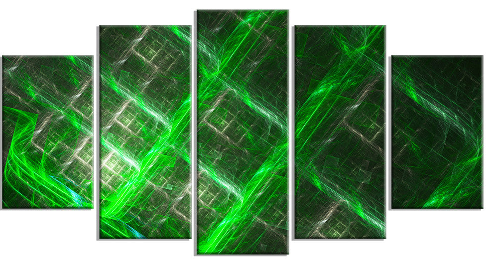 Green Abstract Metal Grill, Contemporary Art on Canvas, 60"x32", 5 Panels