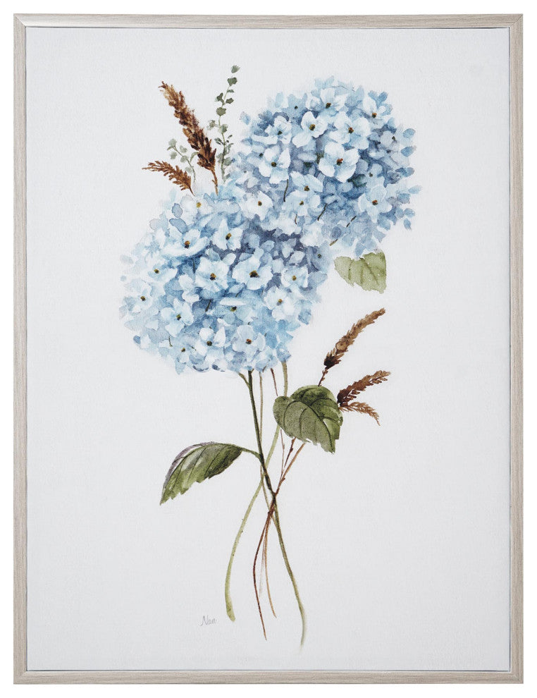 American Art Decor Aqua Hydrangea Flower Framed Canvas Wall Art Print - 18"x24"