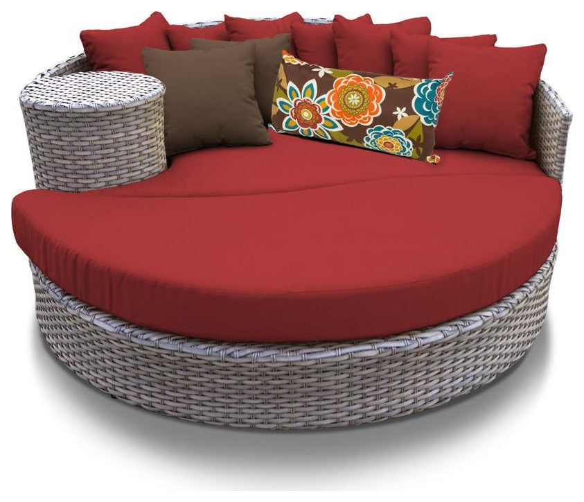 Florence Circular Sun Bed, Outdoor Wicker Patio Furniture Terracotta