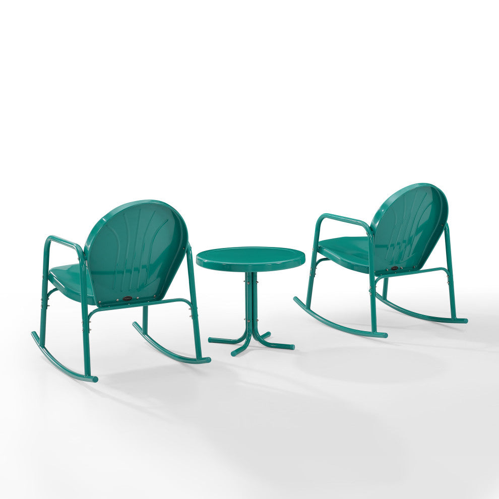Griffith 3-Piece Outdoor Rocking Chair Set, Turquoise Gloss