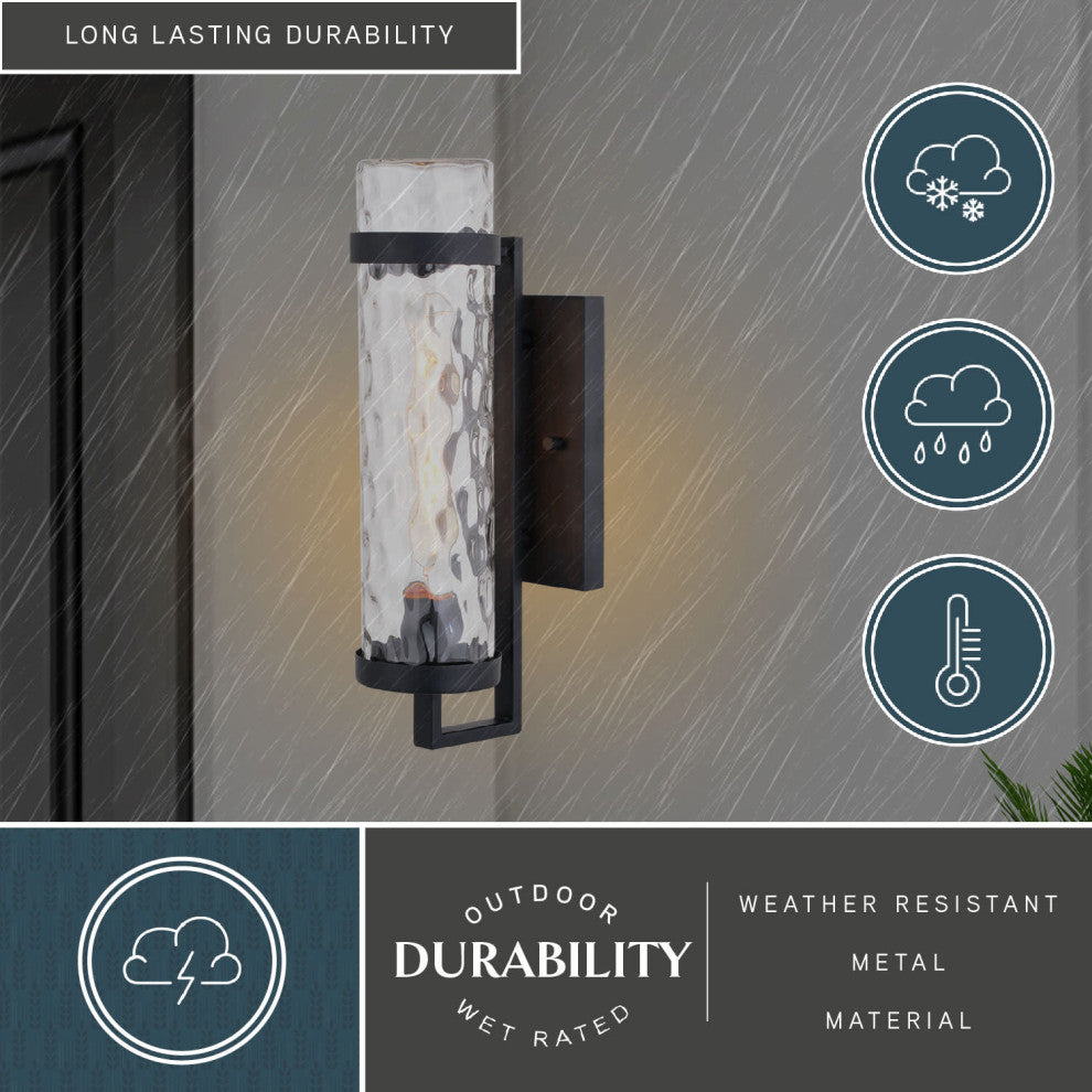 Seymour 1-Light Textured Black Transitional Outdoor Wall Lantern Clear Glass