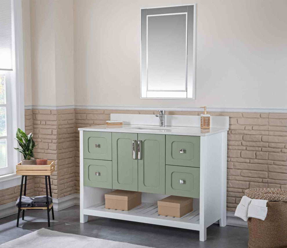 Florin Collection 48" Bathroom Vanity With Sink, Mirror, Countertop, Green