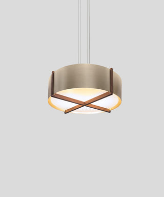 Plura 36" Pendant, Walnut, Distressed Brass, Integrated LED, 3000K, P1 Driver