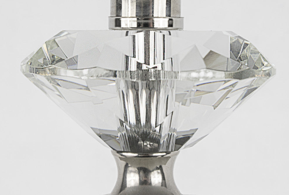 25.75" Clear Crystal Table Lamps,  Polished Nickel/Off White Shades, Set of 2