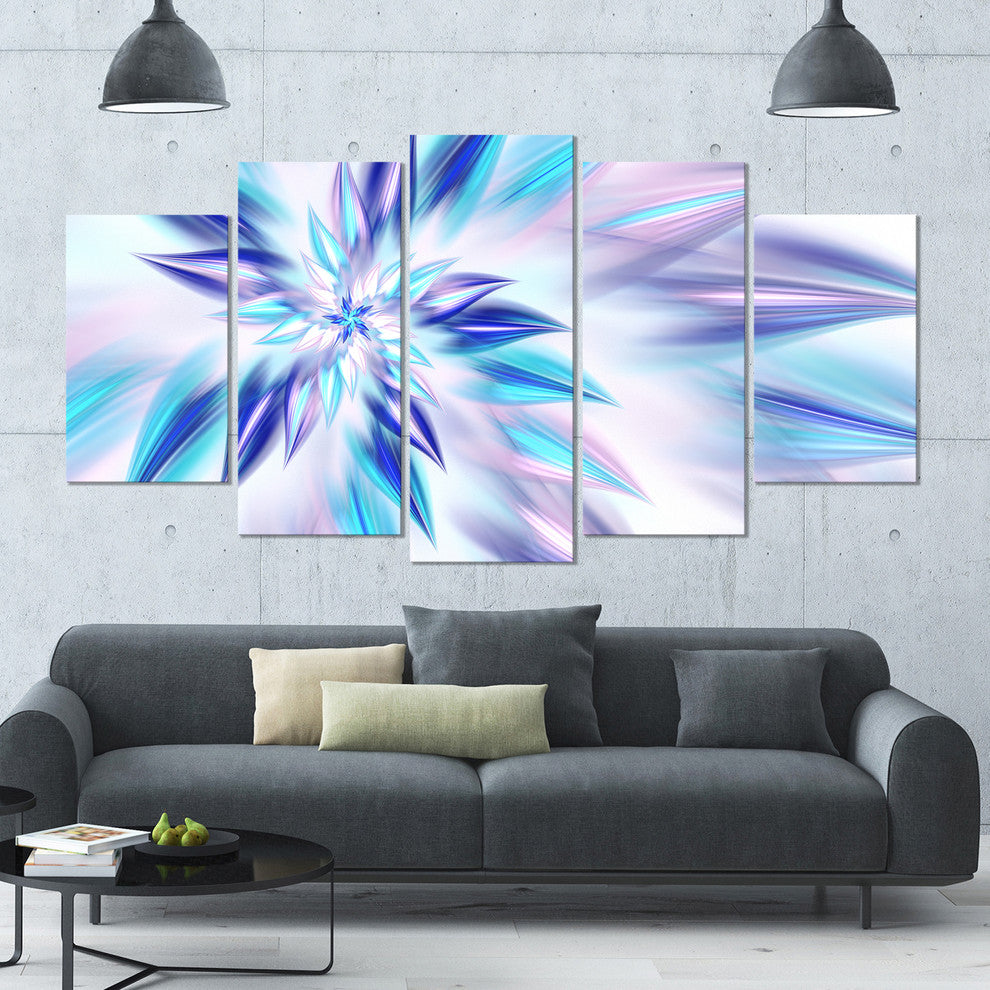 Light Blue Fractal Spiral Flower, Abstract Canvas Art Print, 60"x32", 5 Panels