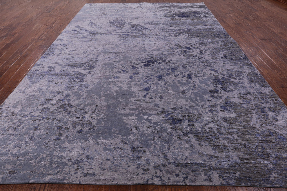Modern Hand- Knotted Wool and Silk Rug 9' 0" X 12' 3" Q7238