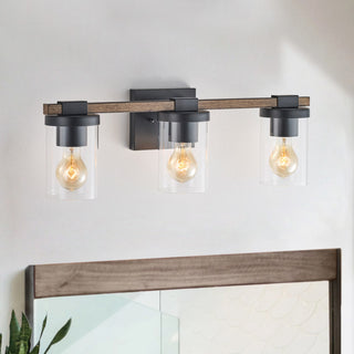 Farmhouse Black 3-Light Cylinder Clear Glass Vanity Light for Bathroom