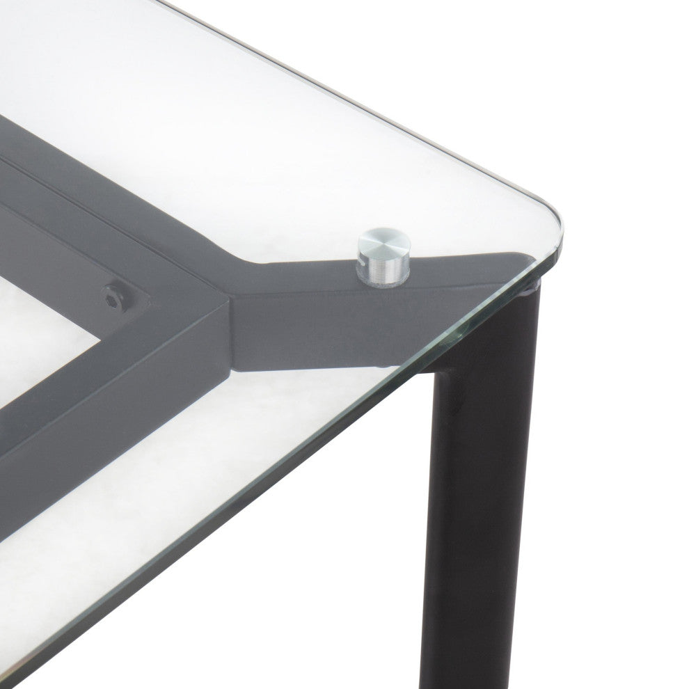Masters Office Desk, Black Steel, Clear Glass