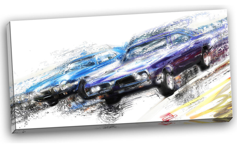 "Finish Line Muscle Car Race" Canvas Art