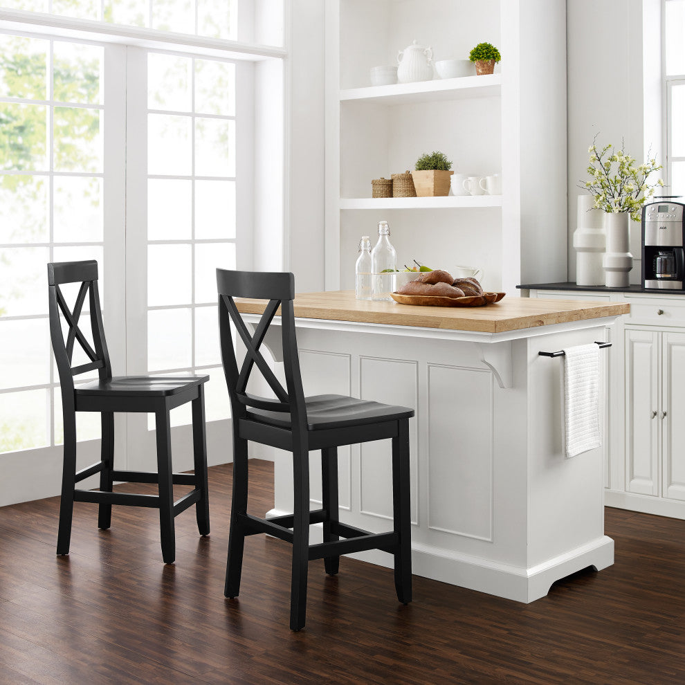Julia Wood Top Island With X-Back Stools, Island and 2 Stools